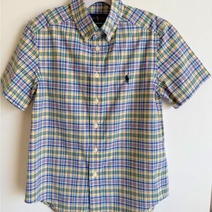 Ralph Lauren Yellow, Blue & Green Plaid Short Sleeve Button-Down